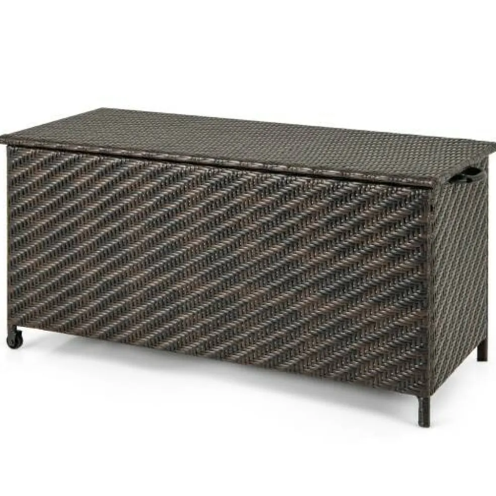 Outdoor Storage Box 85 Gal Rattan with Removable Liner and Universal Wheels