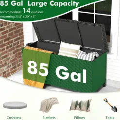 Outdoor Storage Box 85 Gal Rattan with Removable Liner and Universal Wheels