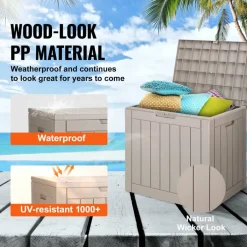 Outdoor Storage Deck Box 31 Gal Waterproof Patio Organizer with Handles, Multipurpose Storage Bench Seat and Coffee Table for Garden Balcony