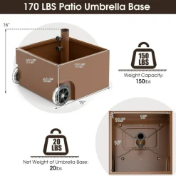 Outdoor Umbrella Stand with Planter Box and Wheels for Easy Move