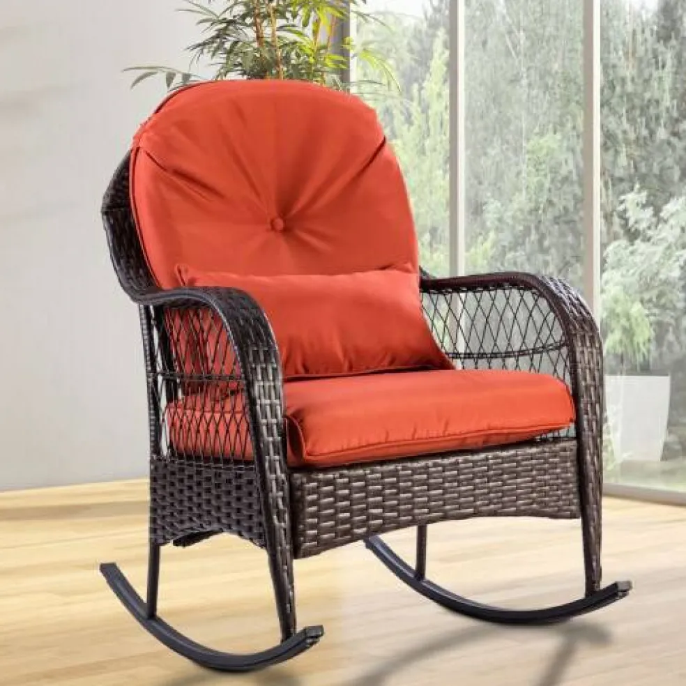 Outdoor Wicker Rocking Chair With Cushion