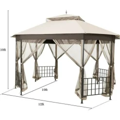 Outdoor 10x12 Ft Octagon Gazebo Canopy with Full Mesh Netting