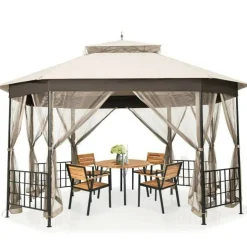 Outdoor 10x12 Ft Octagon Gazebo Canopy with Full Mesh Netting