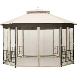 Outdoor 10x12 Ft Octagon Gazebo Canopy with Full Mesh Netting