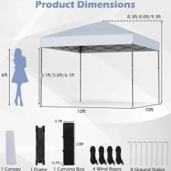 Outdoor 10x10 FT Pop Up Canopy with Portable Carrying Bag