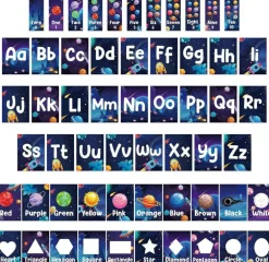 Outer Space Alphabet & Number Bulletin Board Set – Galaxy Themed Letters, Numbers, Shapes & Colors Classroom Wall Decorations for Preschool & Kindergarten Learning