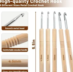 Oval Wooden Yarn Bowl for Crocheting and Knitting, Large Acacia Wood Yarn Holder with Lid, Dual Yarn Guide Grooves, 9PCS Ergonomic Crochet Hooks, Yarn Storage Organizer for Craft Lovers