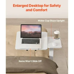 Overbed Table with Flip Top, Hidden Wheels & Cup Holder