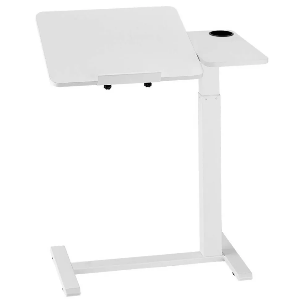 Overbed Table with Flip Top, Hidden Wheels & Cup Holder