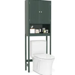 Over the Toilet Storage Cabinet with Fluted Doors and Shelf