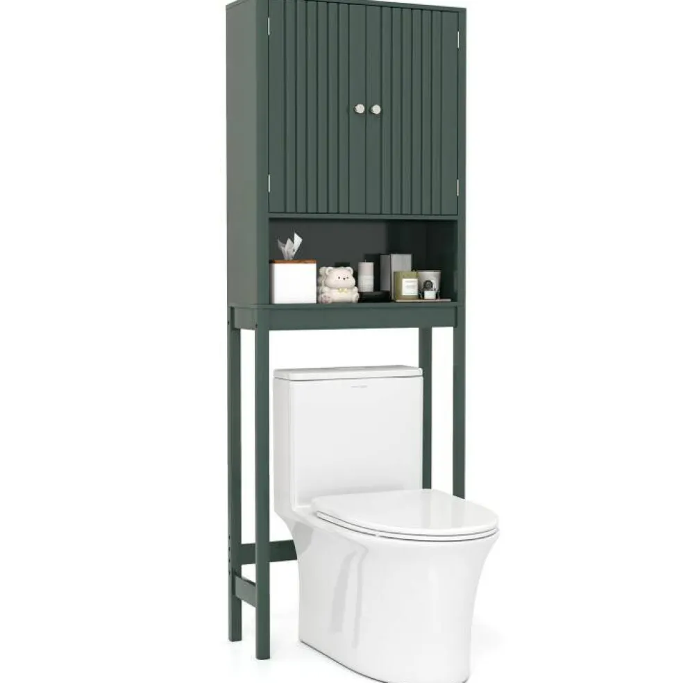 Over the Toilet Storage Cabinet with Fluted Doors and Shelf