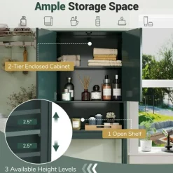 Over the Toilet Storage Cabinet with Fluted Doors and Shelf