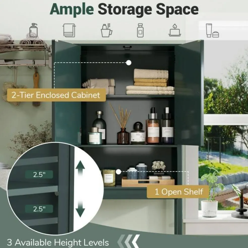 Over the Toilet Storage Cabinet with Fluted Doors and Shelf