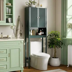 Over the Toilet Storage Cabinet with Fluted Doors and Shelf
