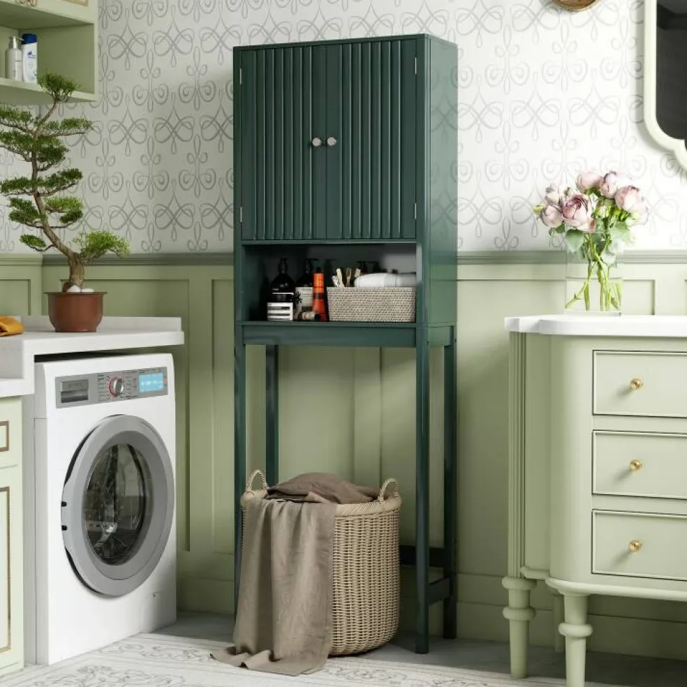 Over the Toilet Storage Cabinet with Fluted Doors and Shelf