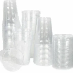 16 oz Clear Plastic Cups with Flat Lids and Straws Disposable