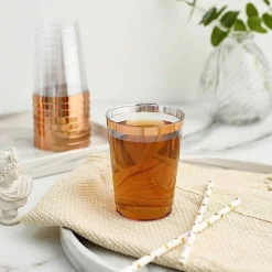 9 oz Clear Rose Gold Rim Plastic Disposable