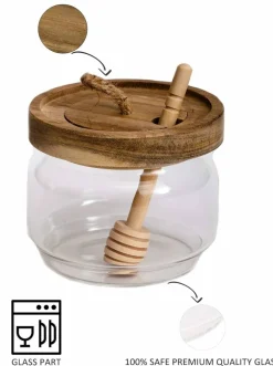 9 Oz Glass Honey Jar with Wooden Dipper and Acacia Lid