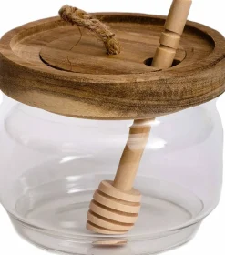 9 Oz Glass Honey Jar with Wooden Dipper and Acacia Lid