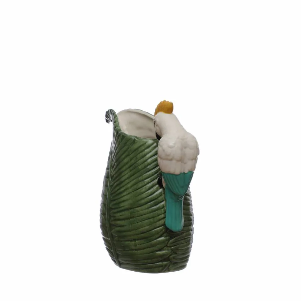 43.95oz. Green Tropical Ceramic Leaf Pitcher with Cockatoo Handle by Ashland®