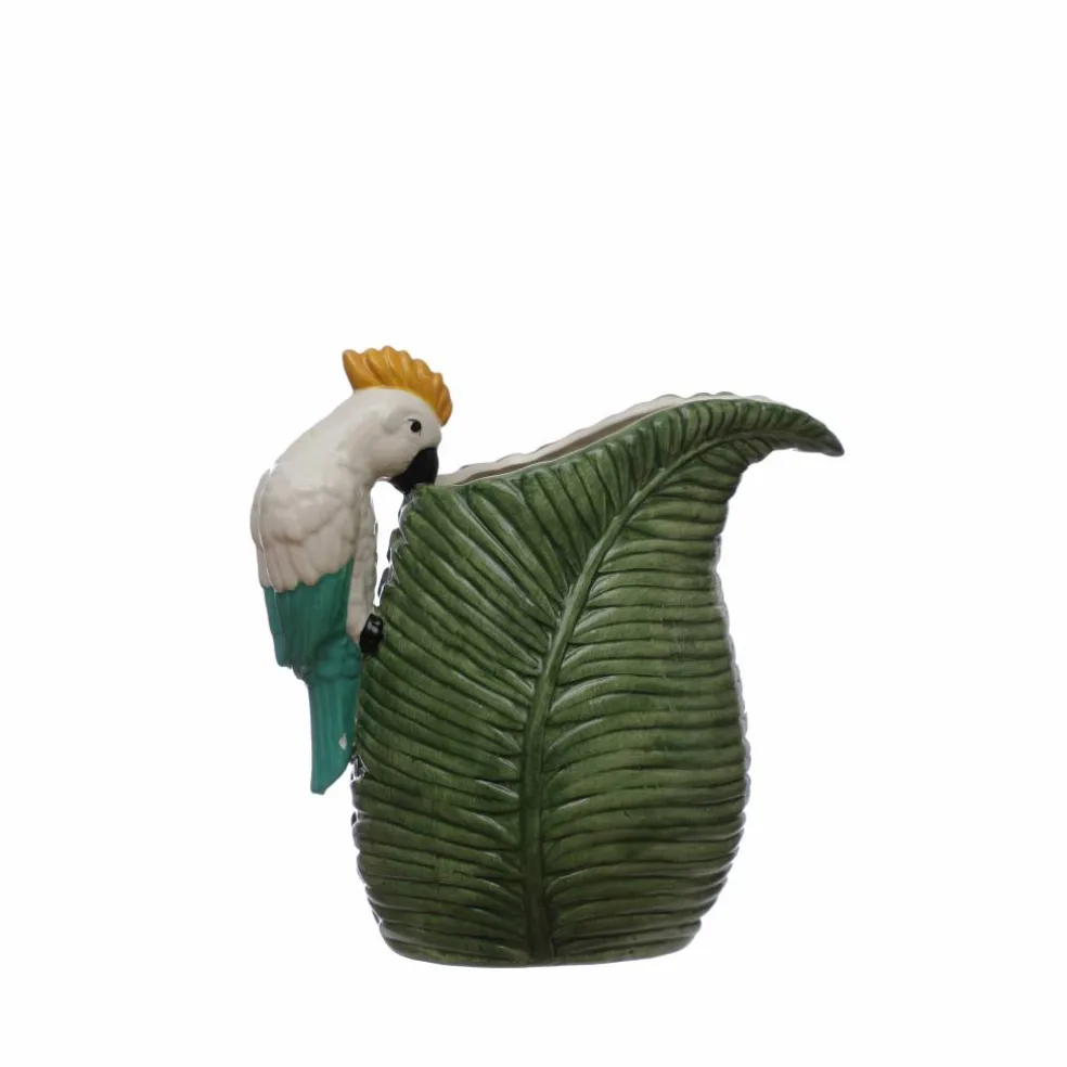 43.95oz. Green Tropical Ceramic Leaf Pitcher with Cockatoo Handle by Ashland®