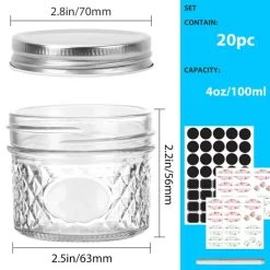 4 oz Mason Jar with Airtight Lids,20 Pack Wide Mouth Small Glass Mason Jars,100ml Mini Glass Canning Jar Kitchen Storage Jars for Jams,Fruits Salad,Baby Foods,Jellies,Spices,Nuts,Handmade Desserts