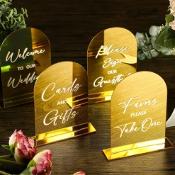 4 Pack Arch Acrylic Wedding Signs with Gold Stand 4 x 6 Inch Wedding Table Sign Set for Welcome Cards Gifts Guest Book Ceremony Reception Bridal Shower Decorations