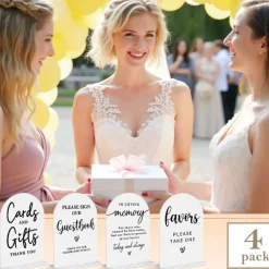 4-Pack Arch Acrylic Wedding Sign Set with Holders – 5x7 Inch Cards & Gifts, Guest Book, Ceremony & Reception Table Signs for Bridal Shower & Wedding Decor (White)