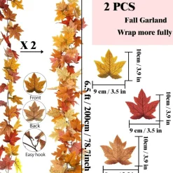 2 Pack Artificial Fall Leaf Garland 13FT Each – Total 26FT Autumn Maple Leaves Vine Decorations for Home Mantel Fireplace Door Wall Thanksgiving Harvest Party Decor