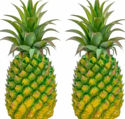 2 Pack Artificial Pineapple Decorative Fake Fruit Realistic PVC Tropical Pineapple Display for Home Kitchen Party Photography Props Wedding Fruit Bowl Decor
