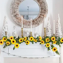 10 Pack Artificial Sunflower Garland, 8.2 Ft Silk Sunflower Vines with Green Leaves, Faux Hanging Flower Garlands for Home, Kitchen, Garden, Wedding Arch, Baby Shower & Party Decorations