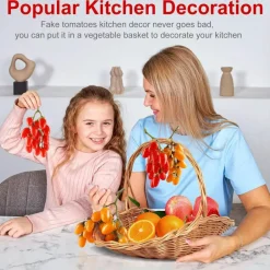 2 Pack Artificial Tomato String Decoration, Realistic Hanging Cherry Tomato Vine, Lifelike Fake Fruit & Vegetable Props for Kitchen Decor, Harvest Display, Photography Props, Home, Café & Restaurant Decoration