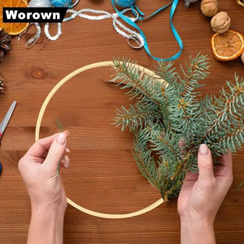 16 Pack Bamboo Floral Hoops Multi Size Wooden Wreath Rings For DIY Crafts Wedding Decor