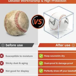 8 Pack Baseball Display Cases, UV Protected Clear Acrylic Baseball Holders, Official Size Baseball Display Cubes for Autographed Balls, Sports Memorabilia Collectible Showcase and Storage