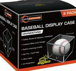 8 Pack Baseball Display Cases, UV Protected Clear Acrylic Baseball Holders, Official Size Baseball Display Cubes for Autographed Balls, Sports Memorabilia Collectible Showcase and Storage