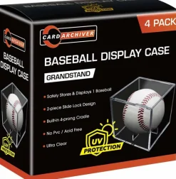4 Pack Baseball Display Cases - UV Protected Acrylic Square Baseball Holder, Official Size Baseball Display Boxes, Clear Display Cube Baseball Memorabilia Showcase Autographed Ball Protector
