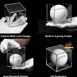 4 Pack Baseball Display Cases - UV Protected Acrylic Square Baseball Holder, Official Size Baseball Display Boxes, Clear Display Cube Baseball Memorabilia Showcase Autographed Ball Protector
