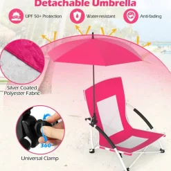 2 Pack Beach Umbrella Chair for Adults with Adjustable Parasol