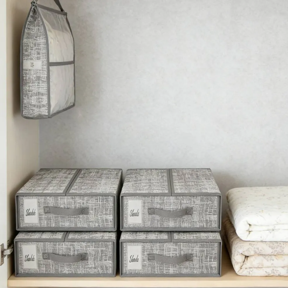 4-Pack Beige Linen Fabric Storage Bins, Foldable Closet Organizer Set