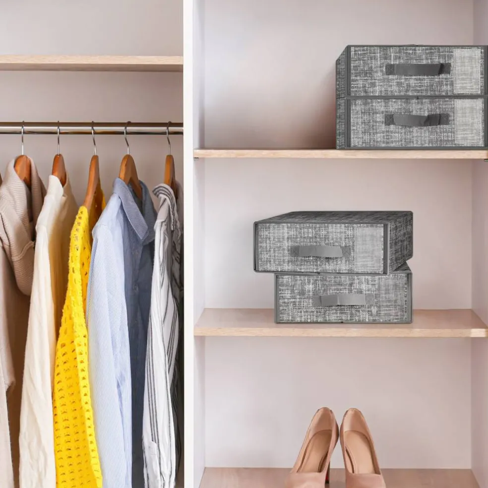 4-Pack Beige Linen Fabric Storage Bins, Foldable Closet Organizer Set