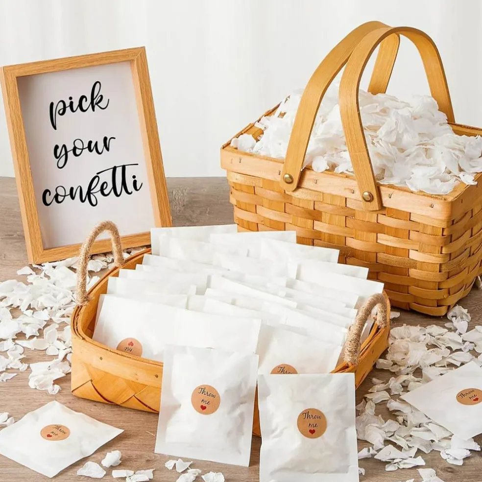 55 Pack Biodegradable Confetti, White Dried Hydrangea Flower Petals with 60 Pcs Throw Me Stickers Wedding Confetti Biodegradable Flower Petals