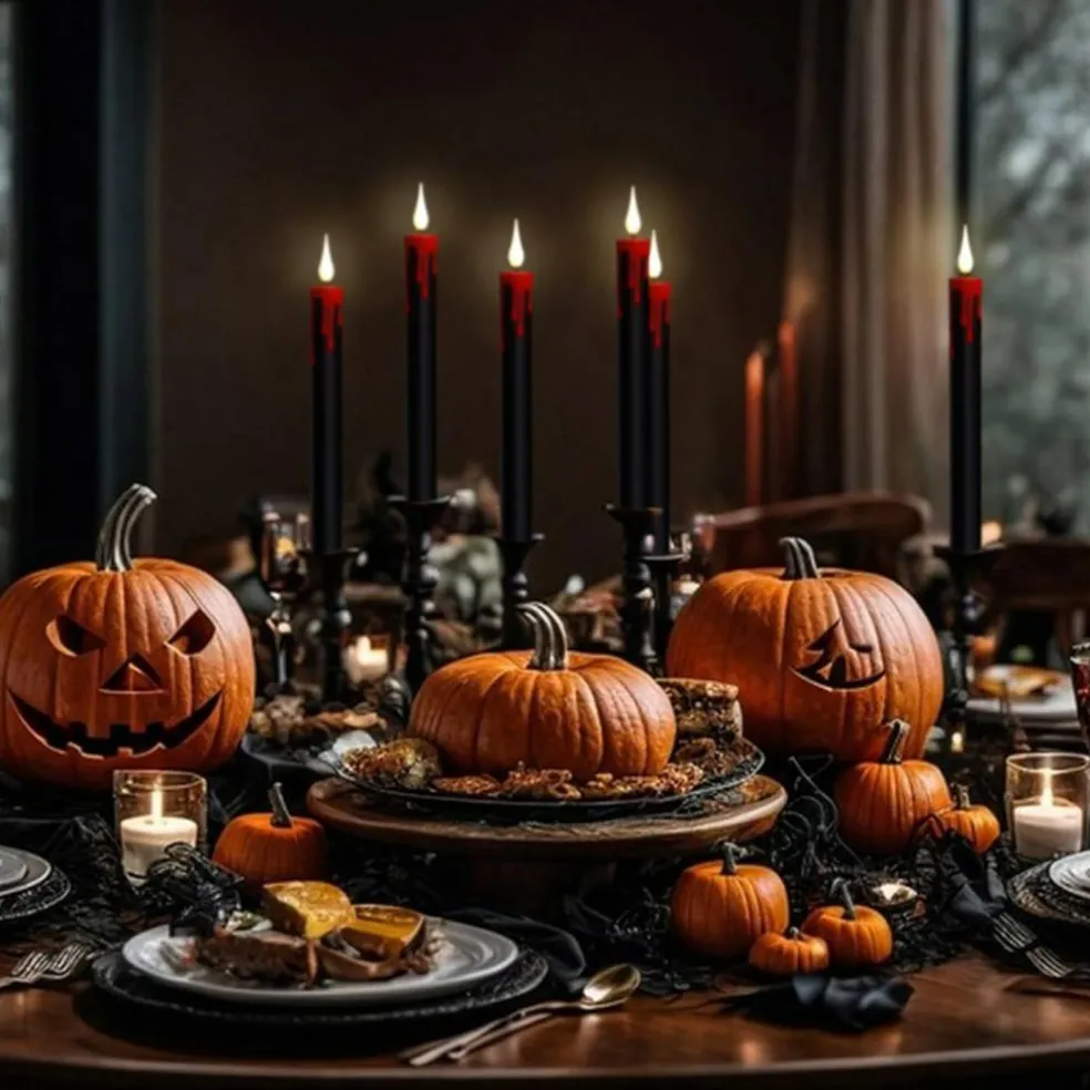 4-Pack Black Flameless Taper Candles – LED Halloween Decor with Remote & Timer, Battery Operated