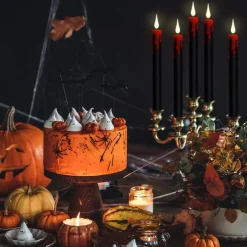 4-Pack Black Flameless Taper Candles – LED Halloween Decor with Remote & Timer, Battery Operated