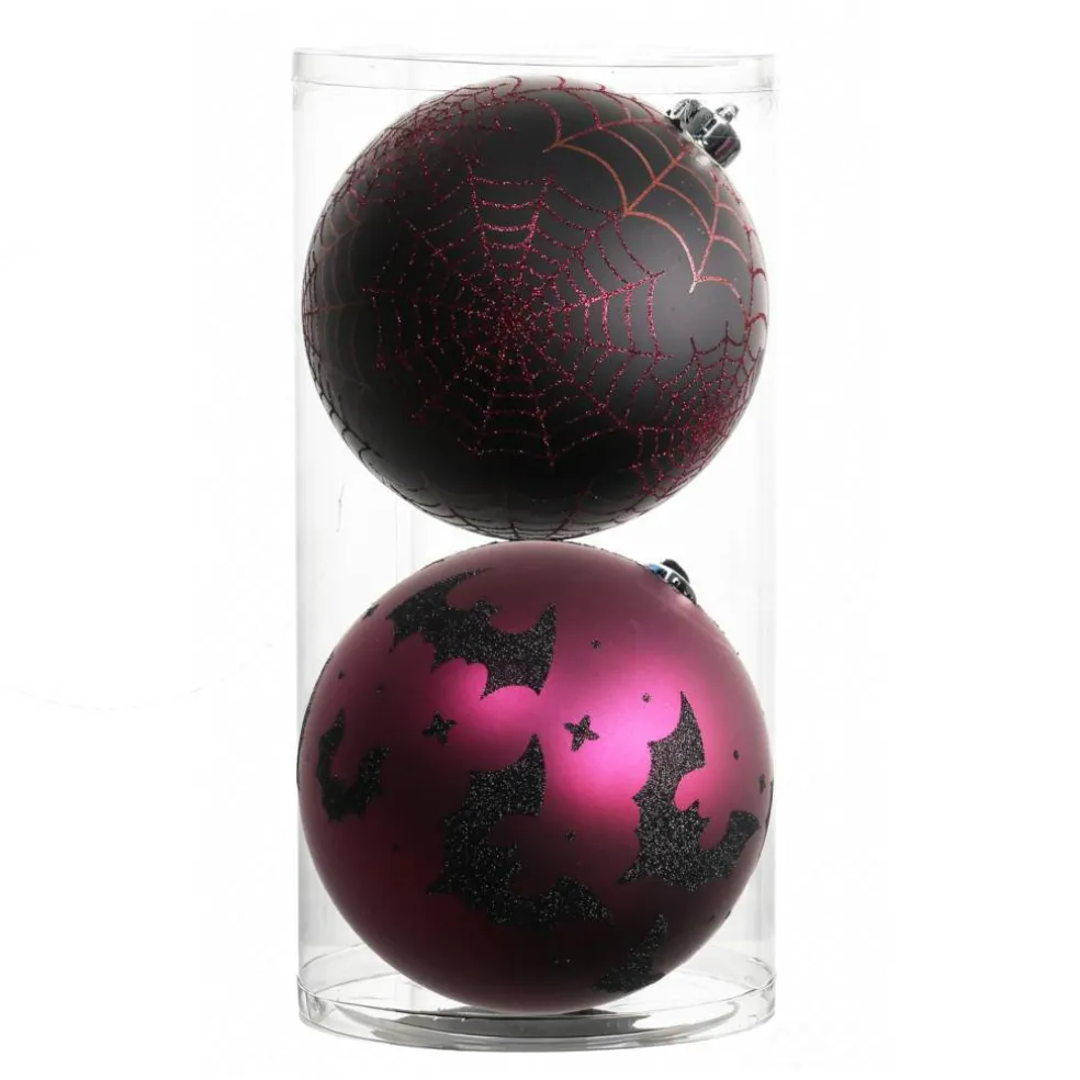2 Pack 6" Black & Purple Glitter Shatterproof Ball Ornaments by Ashland®