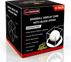 8-Pack Black-Stand Baseball Display Case - UV Protected Acrylic Square Baseball Holder, Official Size Baseball Display Box, Clear Display Cube Baseball Memorabilia Showcase Autographed Ball Protector