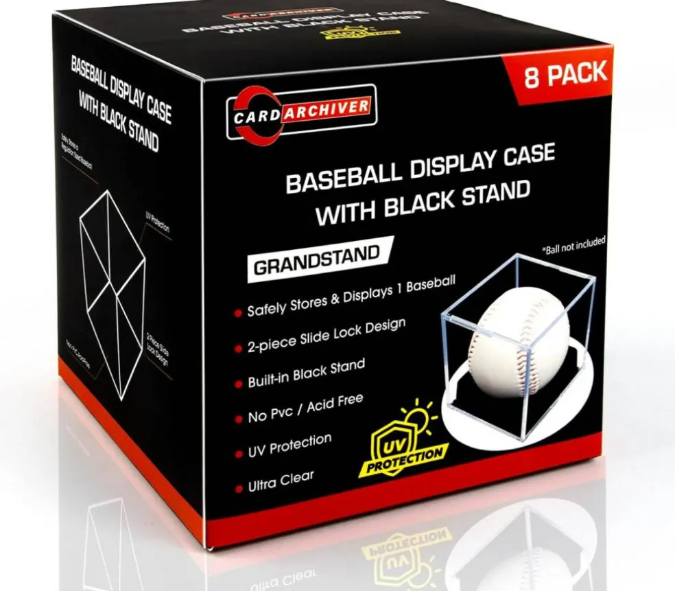 8-Pack Black-Stand Baseball Display Case - UV Protected Acrylic Square Baseball Holder, Official Size Baseball Display Box, Clear Display Cube Baseball Memorabilia Showcase Autographed Ball Protector