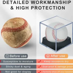 8-Pack Black-Stand Baseball Display Case - UV Protected Acrylic Square Baseball Holder, Official Size Baseball Display Box, Clear Display Cube Baseball Memorabilia Showcase Autographed Ball Protector
