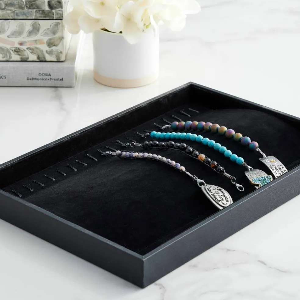 12 Pack: Black Velvet Jewelry Tray with Hooks by Bead Landing™