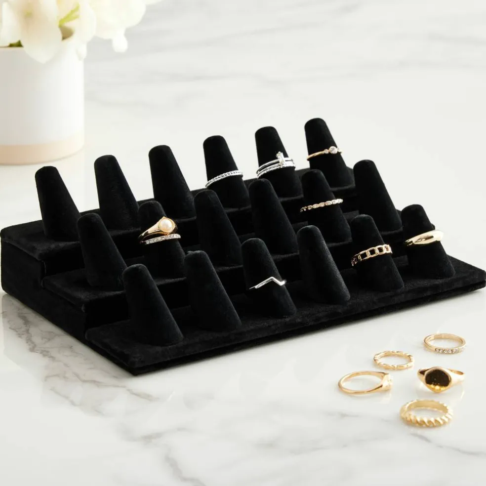 6 Pack: Black Velvet 3-Tier Ring Peg Display by Bead Landing™