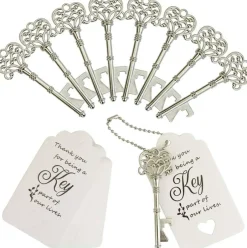 60 Pack Bottle Opener,Wedding Favors for Guest Vintage Skeleton Key Bottle Opener,Wedding Gifts Key Bottle Openers with Escort Tag Cards and Key Chains (Silver)